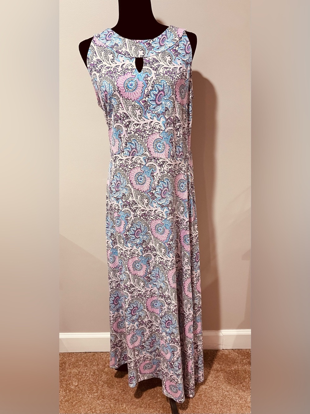 TalbotsFloral Paisley Sleeveless Maxi Dress in Pink & Blue, size large